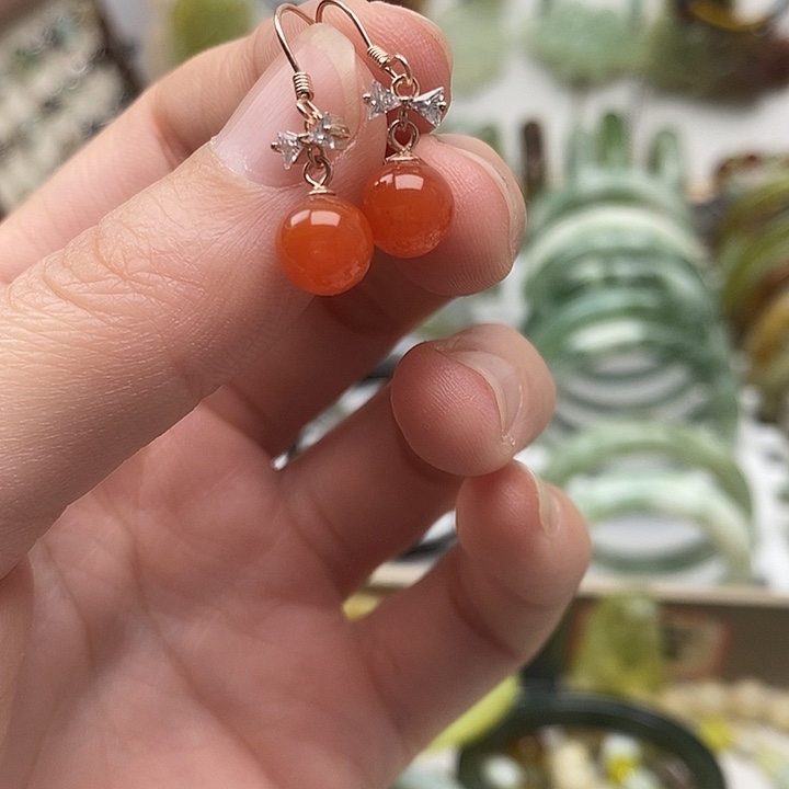 南红玛瑙耳饰银S925镶嵌