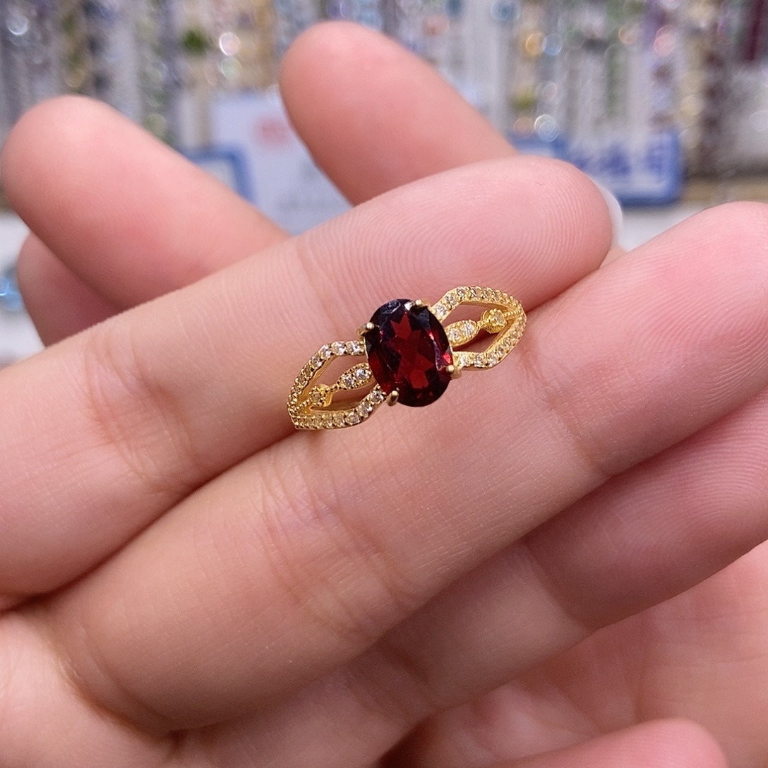 戒指石榴石银S925镶嵌