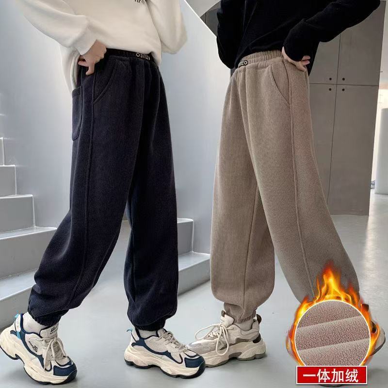 F01198男童秋冬加绒加厚卫裤2025冬季新款休闲运动风长裤百搭舒适