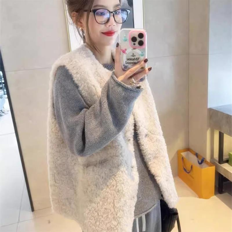 高级感皮毛一体羊羔毛马甲女2025秋冬新款加厚时尚无袖坎肩外搭潮