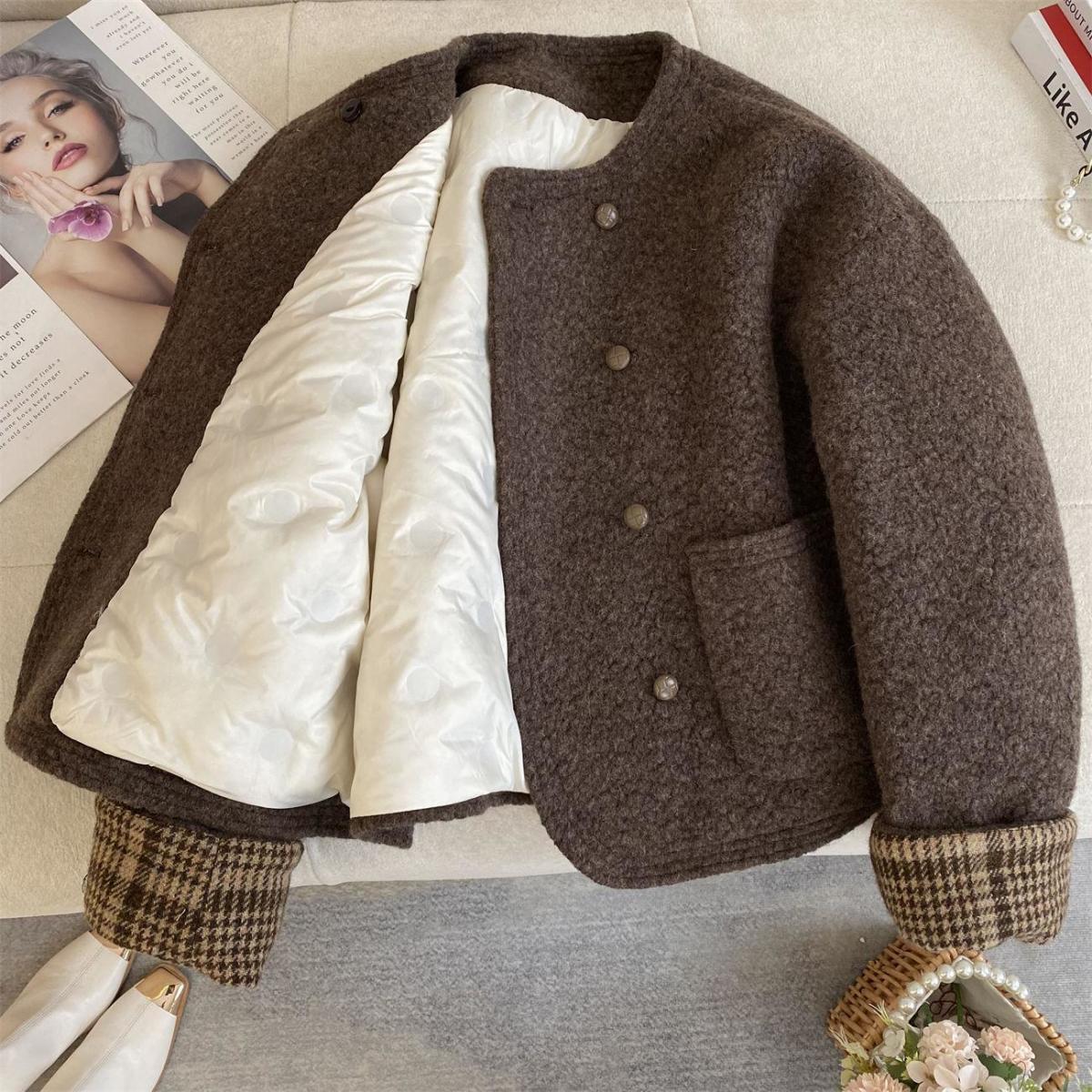 内里加厚圈圈毛呢外套秋冬新款韩版女装时尚气质小个子百搭上衣