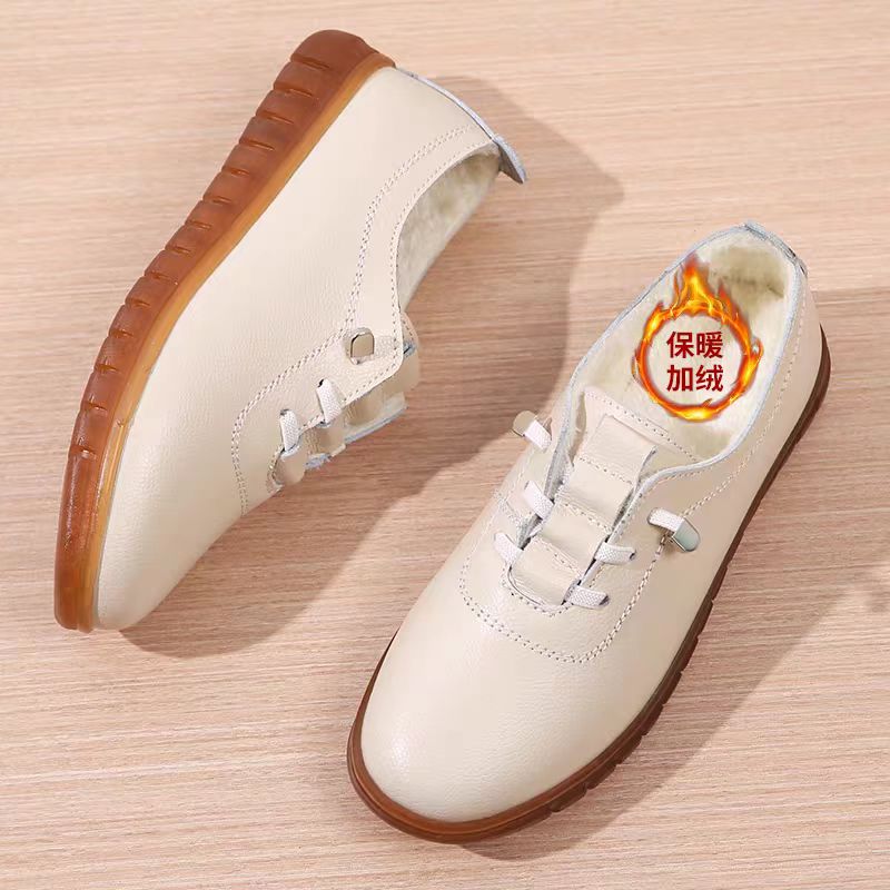 外贸出口冬季加绒耐鞋防水保暖乐福鞋一脚蹬外穿加厚妈妈鞋