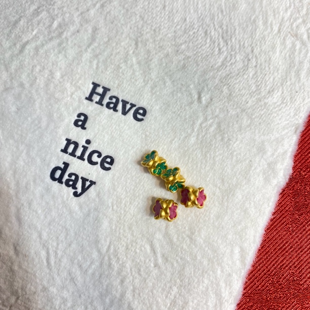 足金999烧蓝桃花隔转运珠4个