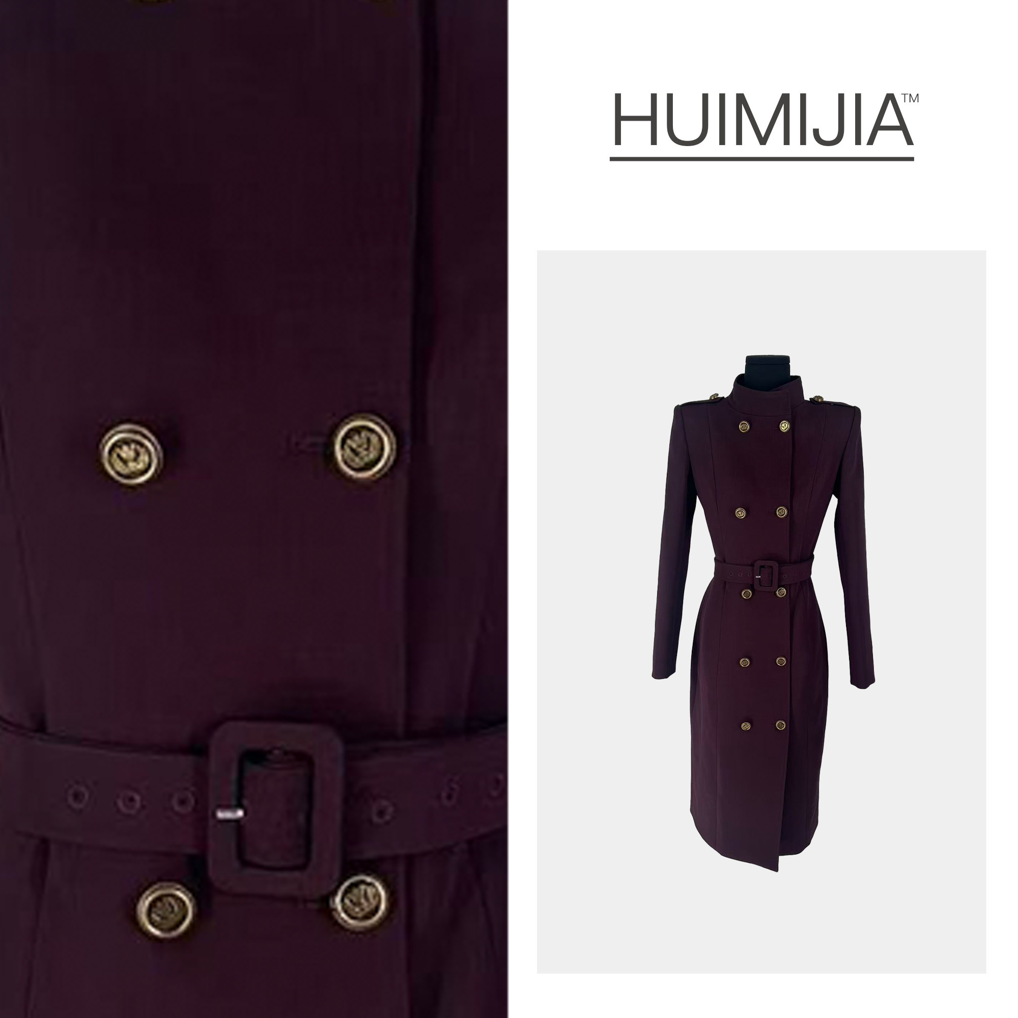 【冬季新款】高奢显瘦双排扣长袖中长款加棉连衣裙【Q25771】