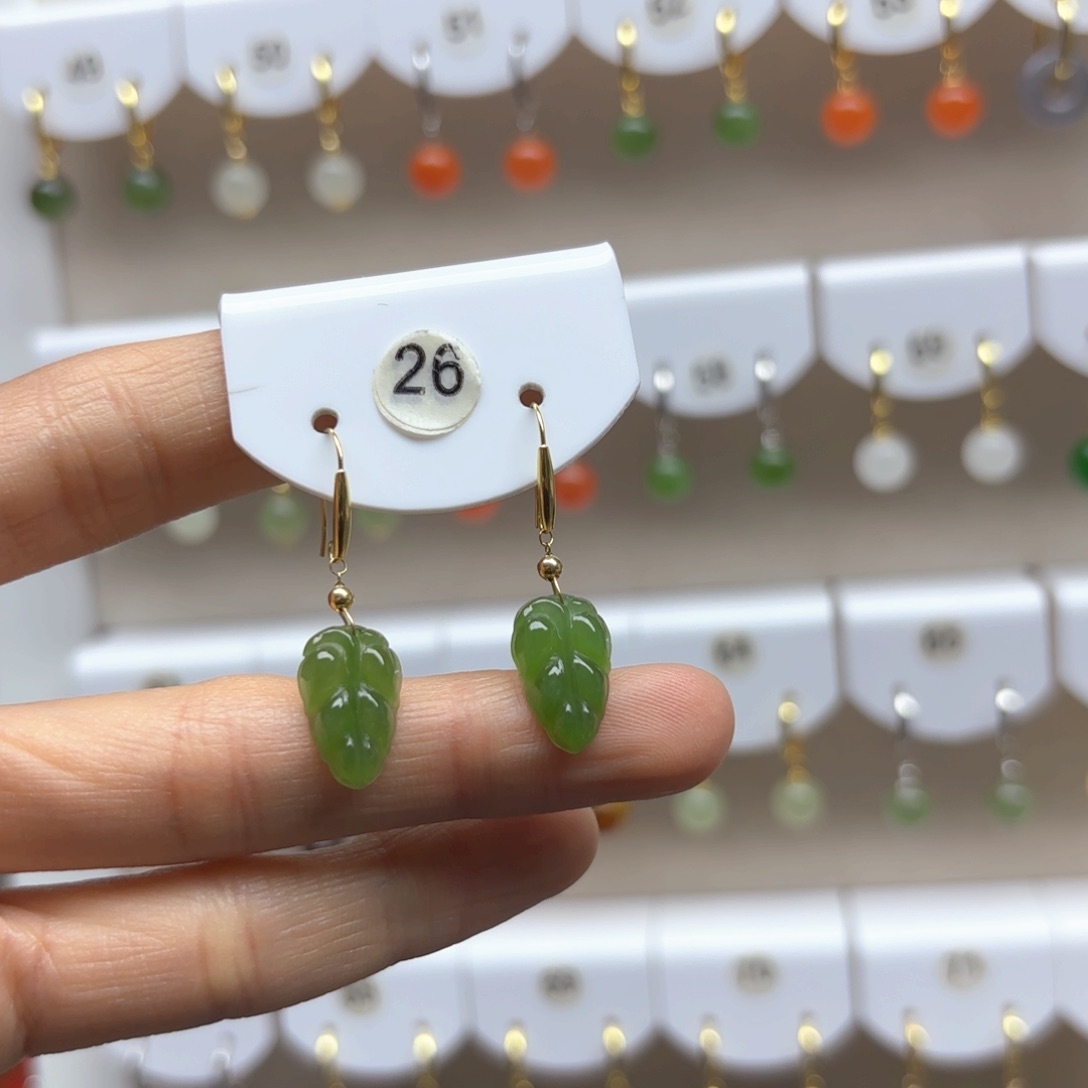 和田玉耳饰18K金镶嵌2