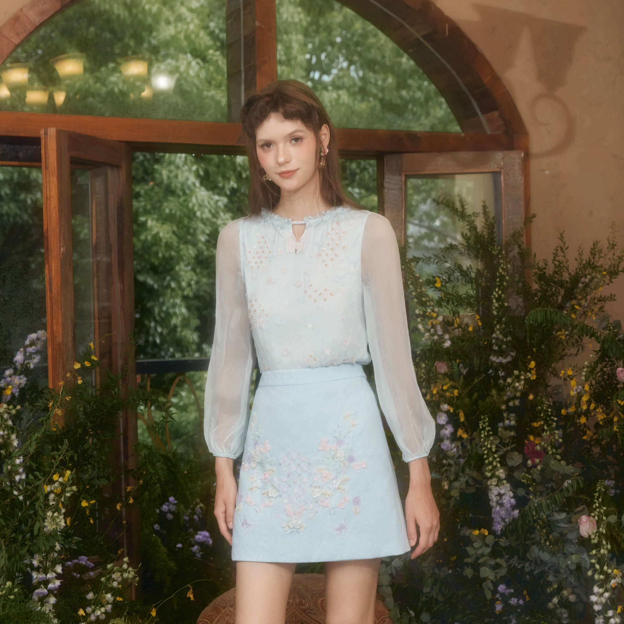 【蜜思仝专享】Marie Elie【冰霜精灵】新款刺绣钉珠上衣EAE12D29750