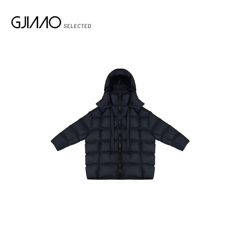 8823 帽系绳飘带黑色羽绒服