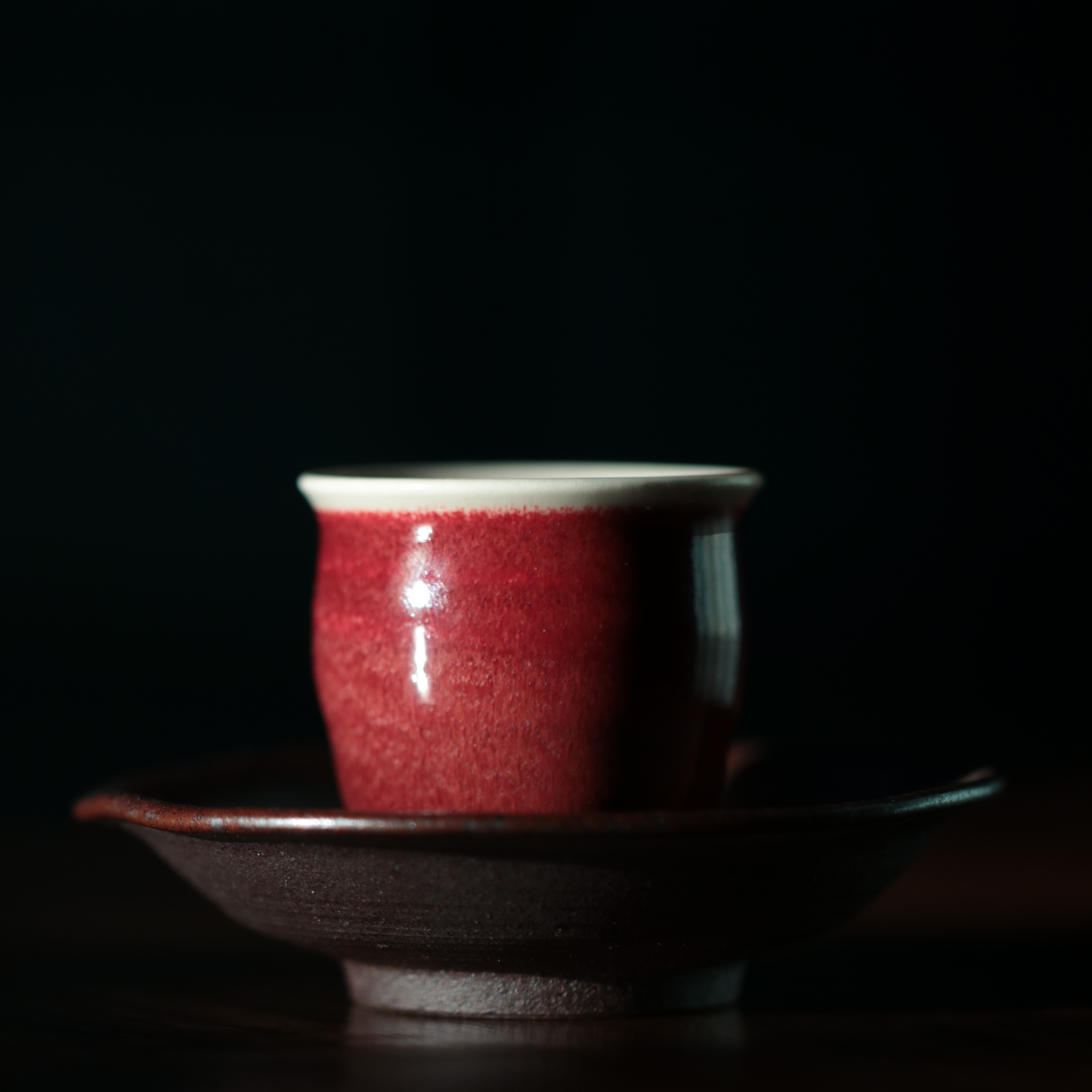 张建柴烧品宋系列闻香杯配碟老叶搭配