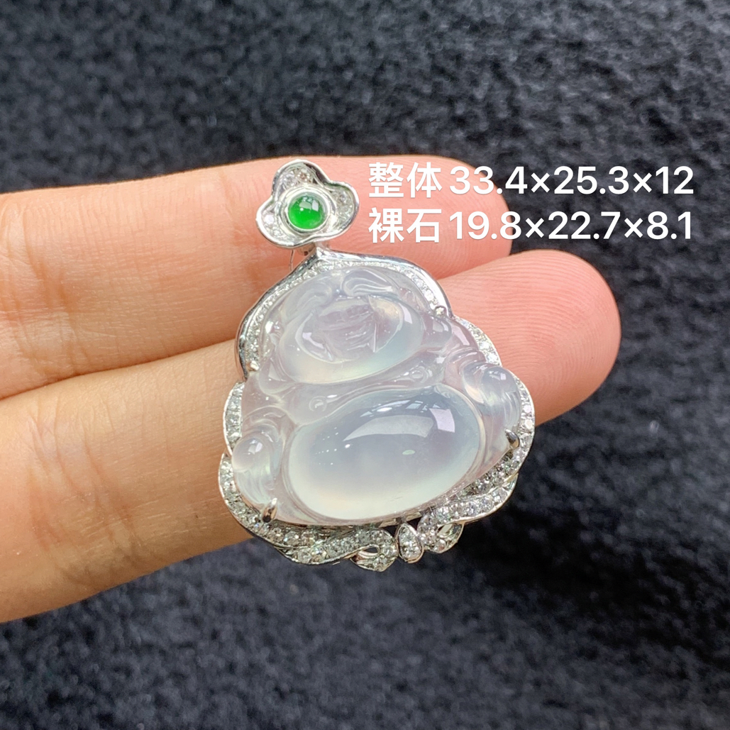 18k金镶嵌天然缅甸翡翠冰种佛公吊坠33.4×25.3×12/19.8×22.7×8.1