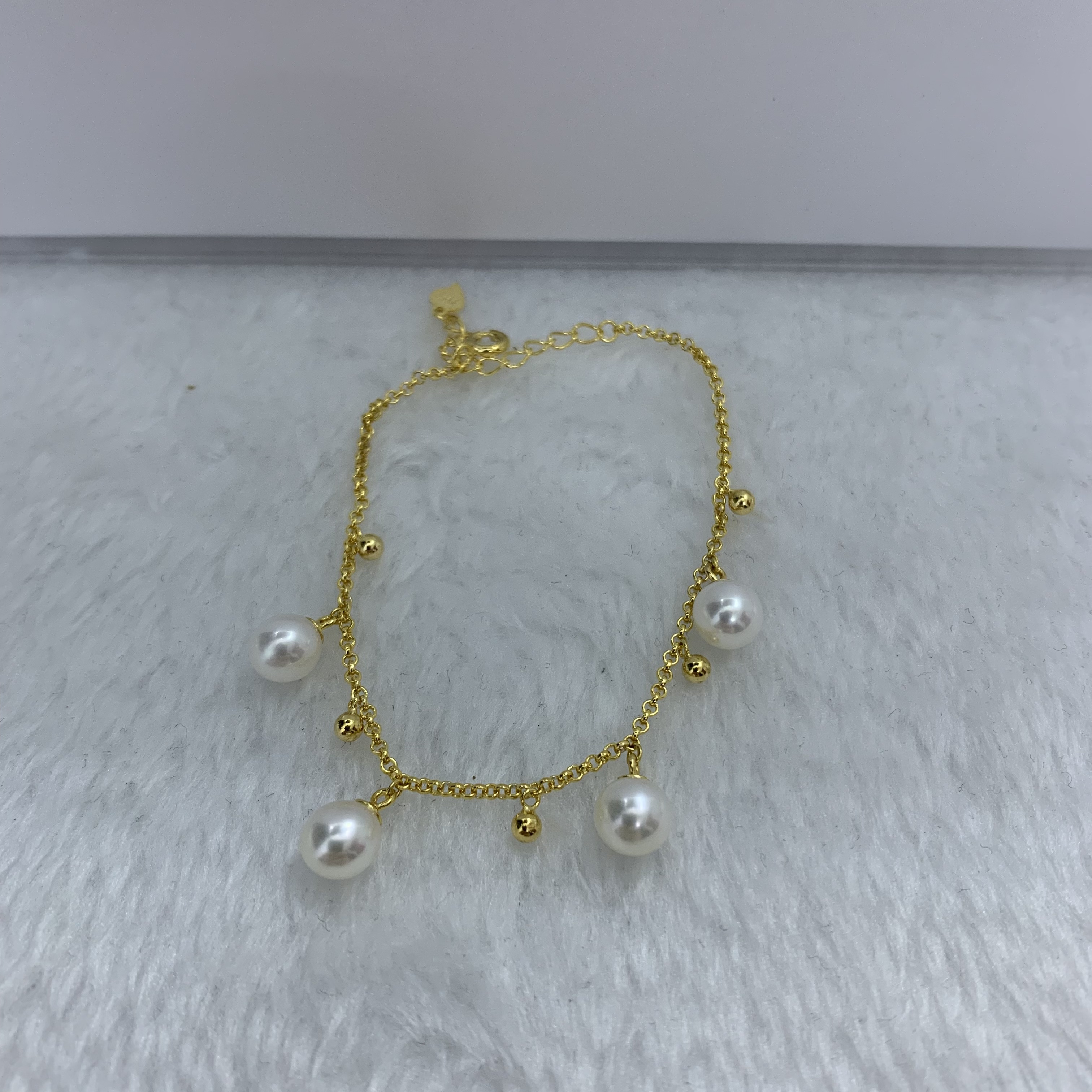 淡水无核普货正圆4珠手链6-7mmS925银延长爱心扣