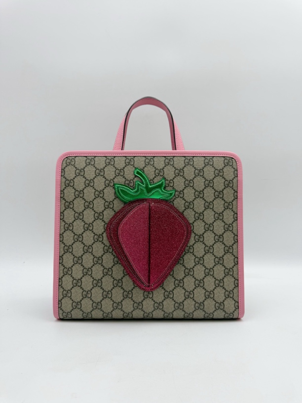 95新 GUCCI/古驰 老花帆布立体草莓托特包25926