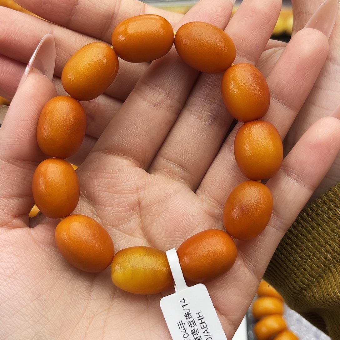 琥珀未镶嵌手链14m老蜡