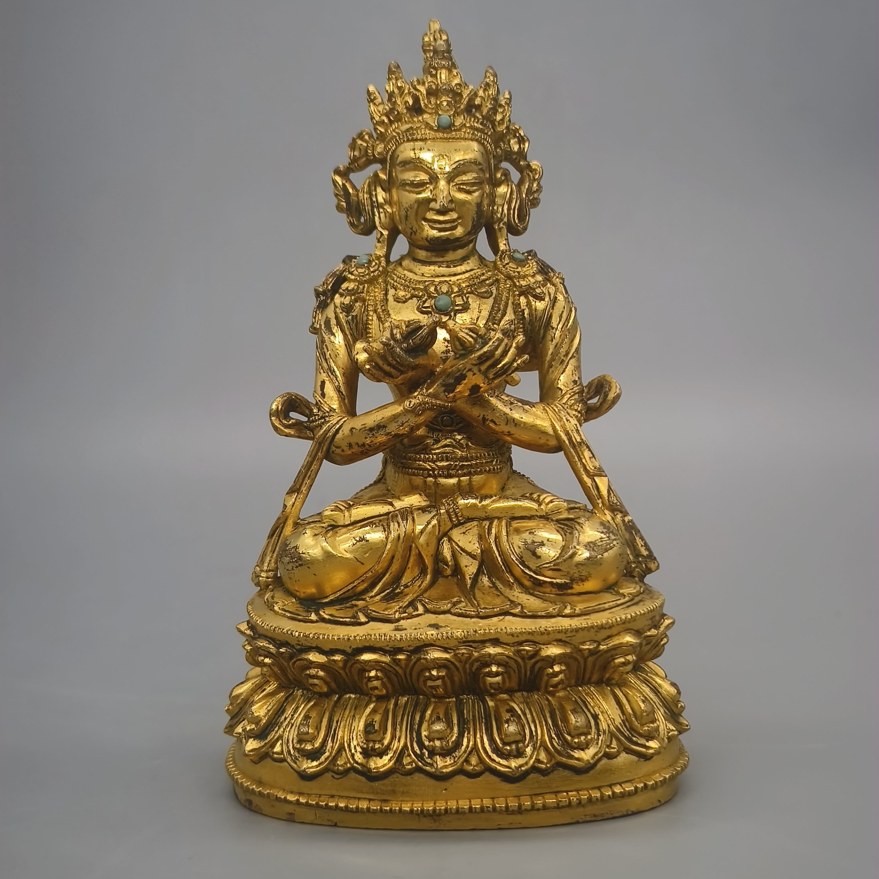 42502004*分链接4-1*明中期西藏铜鎏金金刚萨埵造像/瓷器四