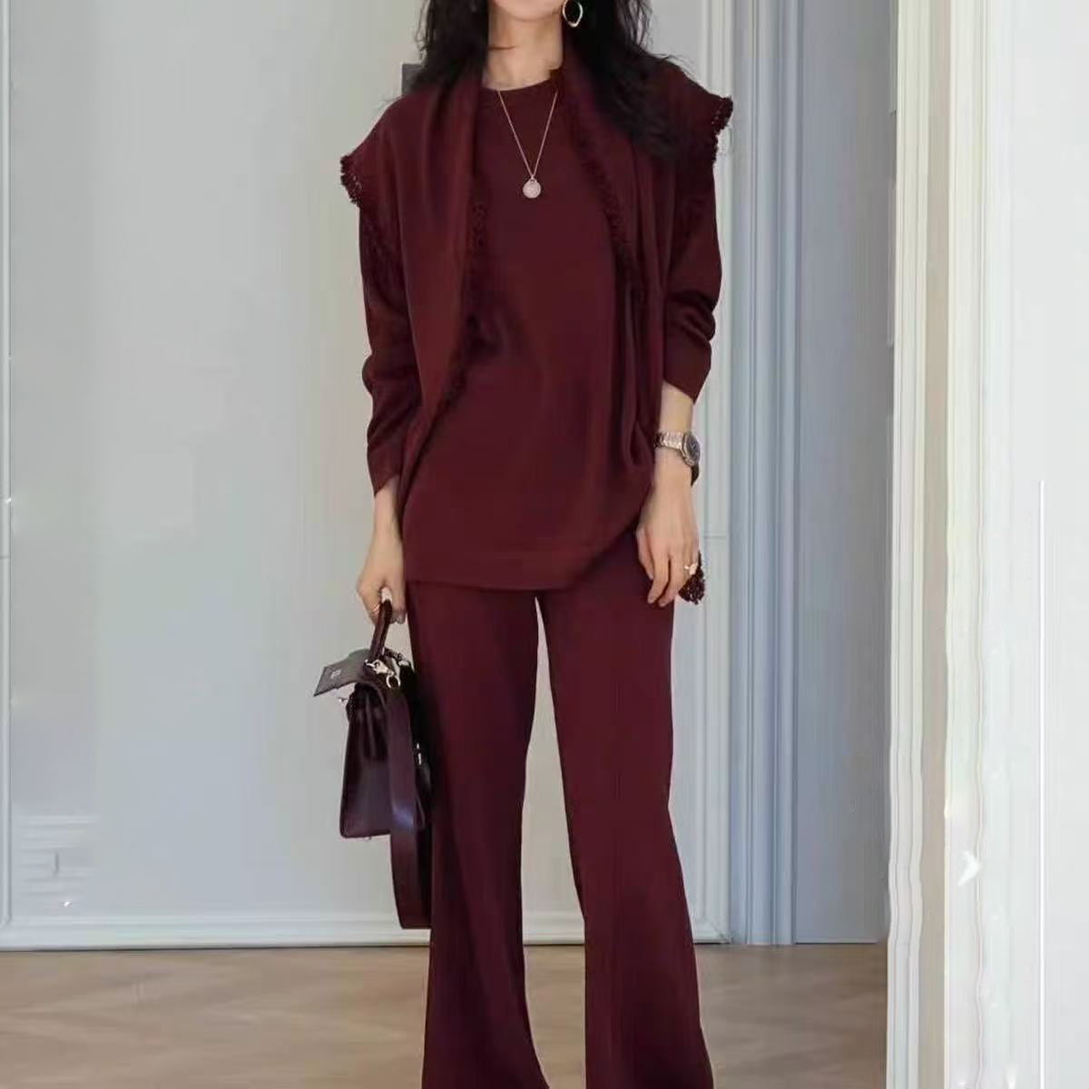 披肩卫衣阔腿裤三件套女欧货2025秋装新款时髦小众宽松休闲套装潮