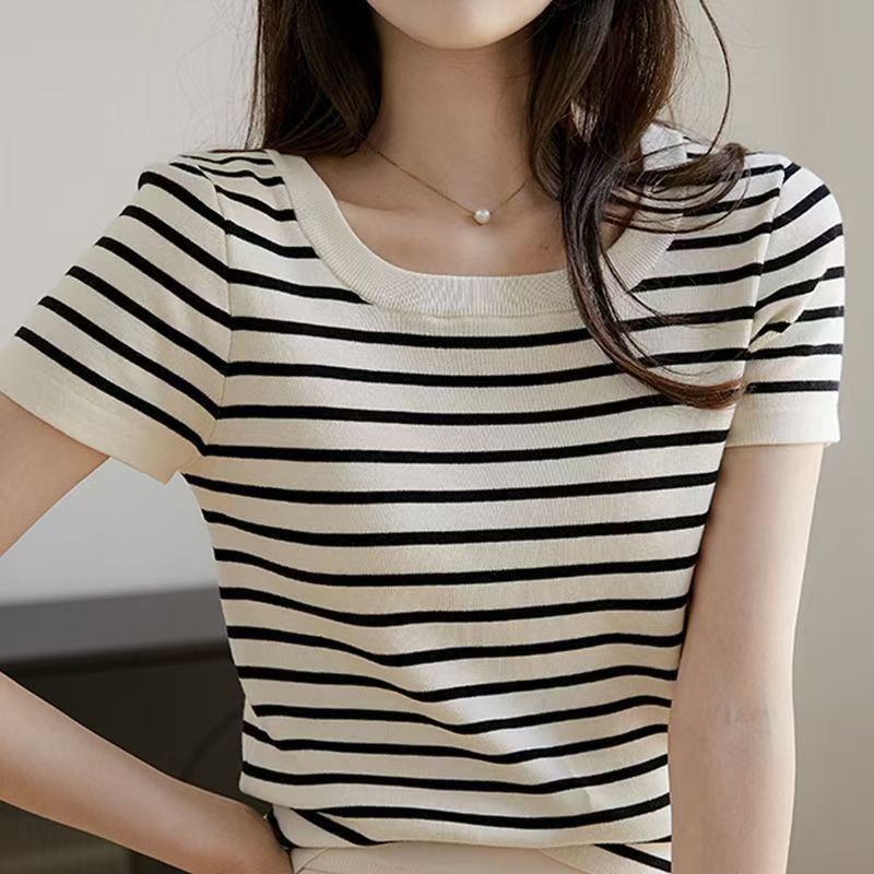 【1481-1490】针织衫法式女装小众短袖薄款U型领时尚