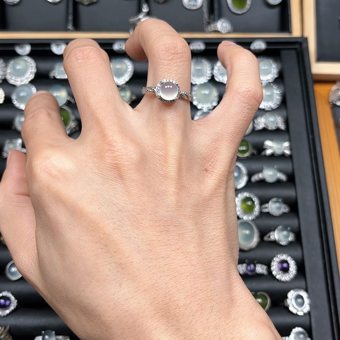 【闪购商品】岫玉戒指银S925镶嵌蒋*小岫玉