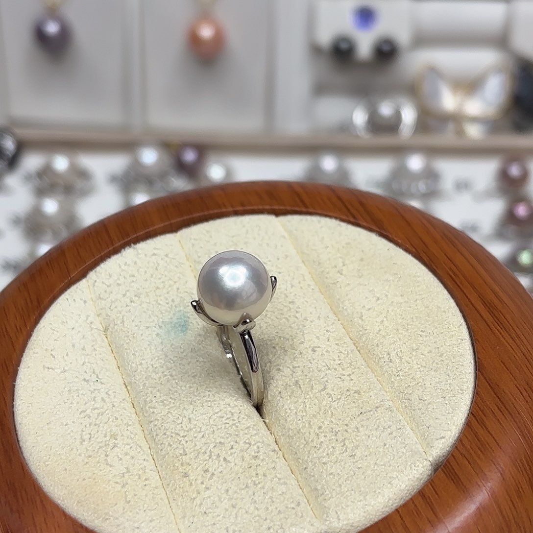 玻***后戒指银S925镶嵌淡水珍珠