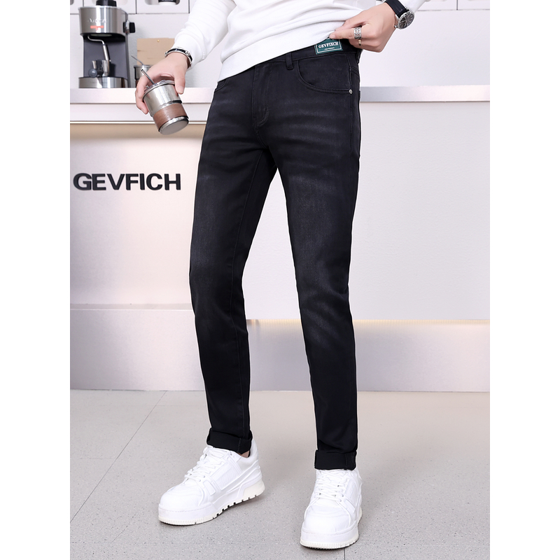秋冬新款牛仔裤男款高奢潮流时尚休闲弹力修身小直筒黑色牛仔5868