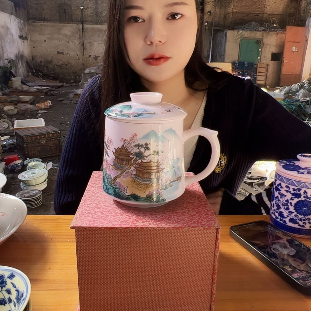 摆件瓷景德镇红xixi江山茶水杯
