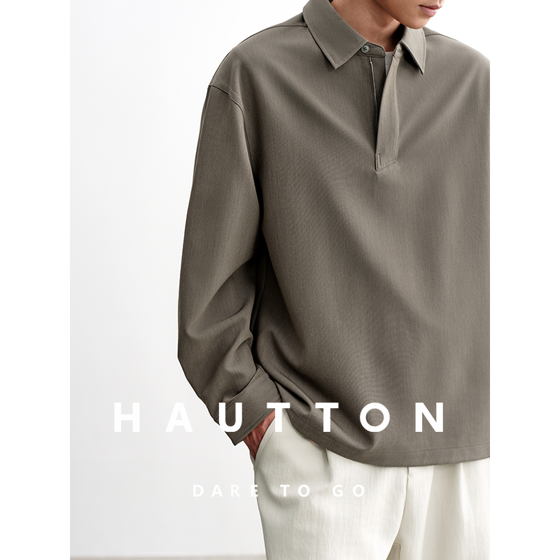 仿麻感轻盈梭织外套新中式翻领Polo半开襟休闲衬衫男973XC5136