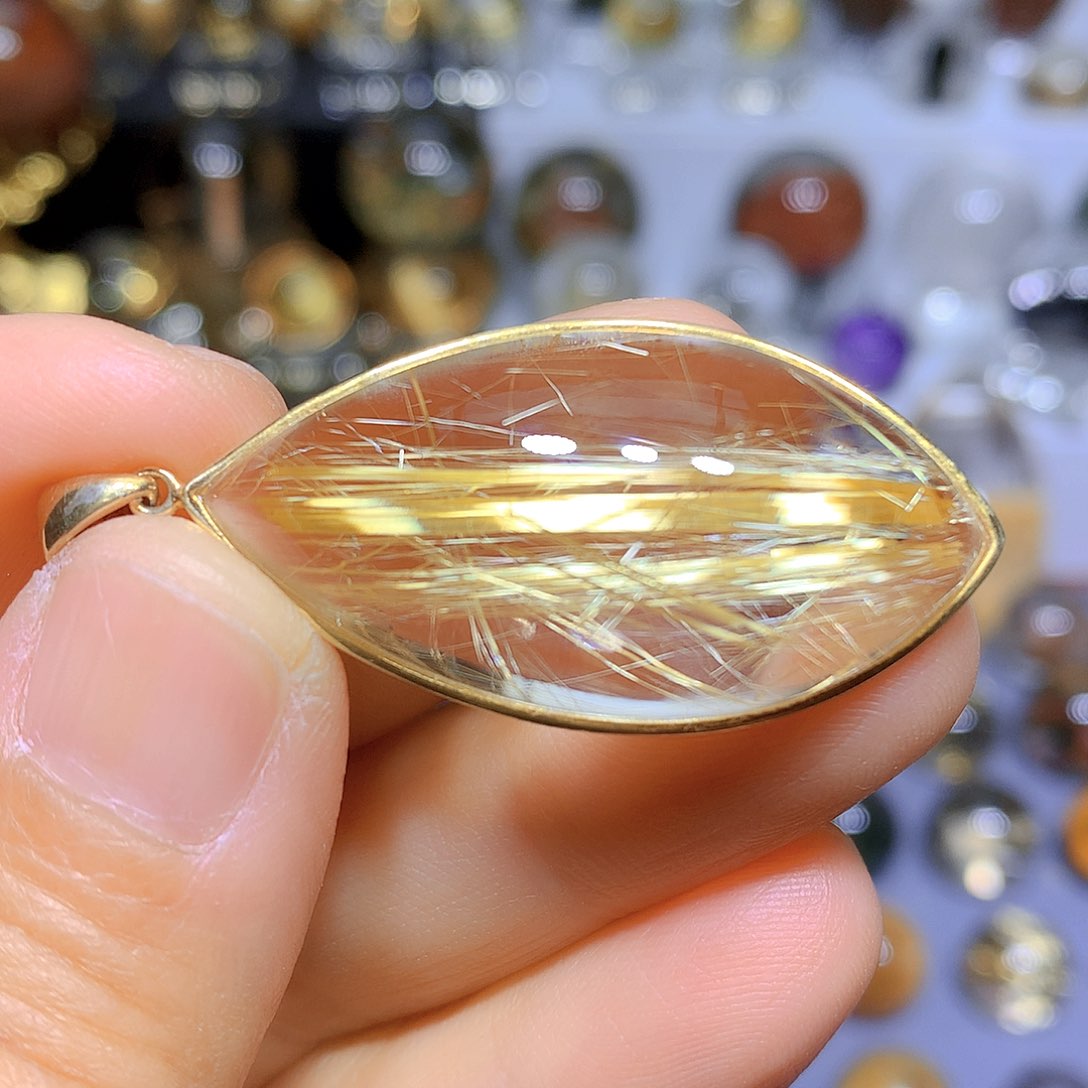 水晶吊坠银S925镀金镶嵌天然水晶