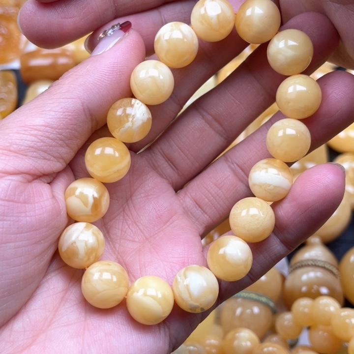 蜜蜡裸石未镶嵌蜜蜡12➕手串