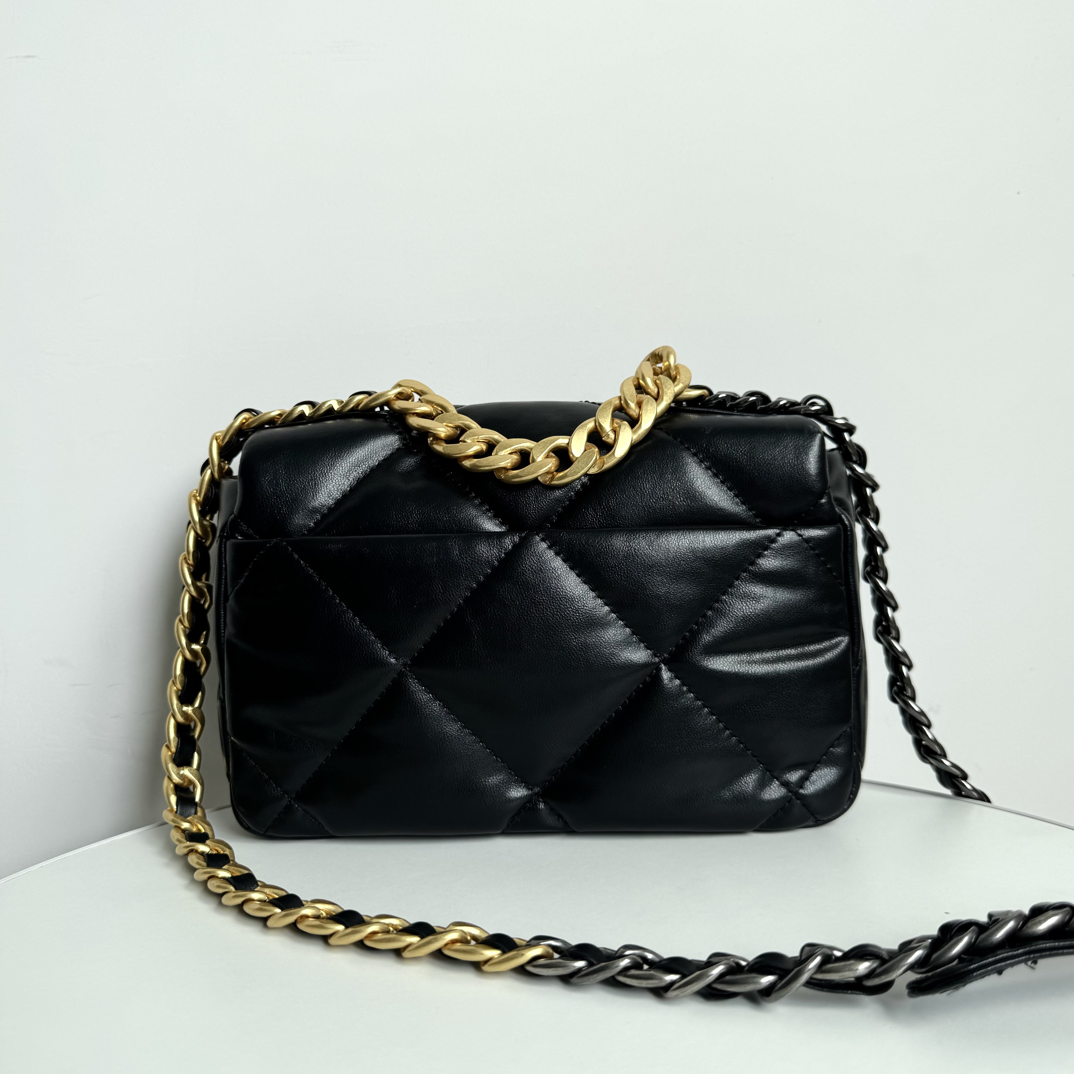 小号黑色经典百搭复古拼色链条包