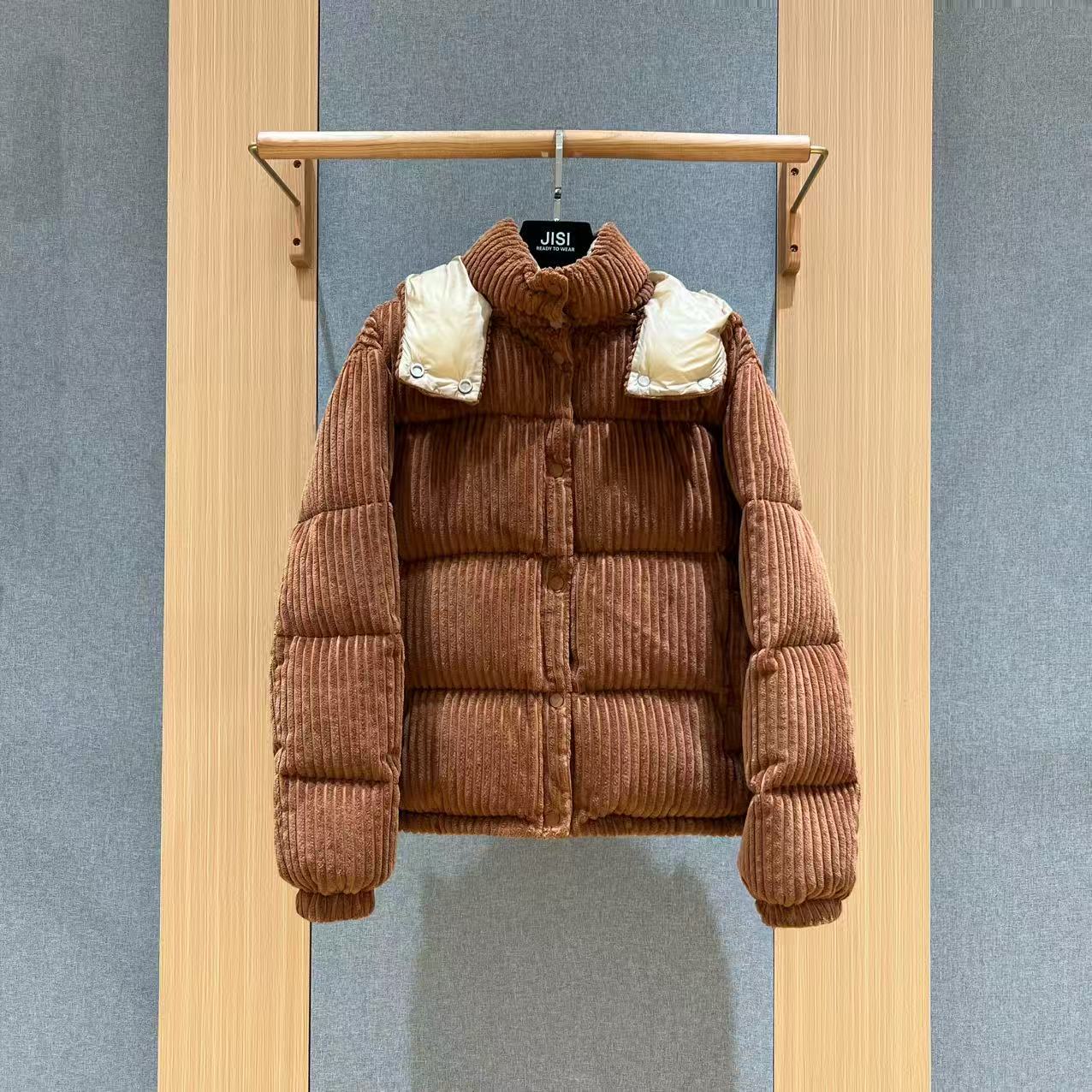 JISI 灯芯绒宽松立领拉链羽绒服-YR24528 