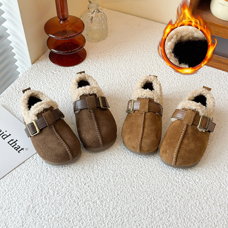 儿童冬季新款复古博肯鞋女童时尚百搭加绒保暖棉鞋软底防滑亲子鞋
