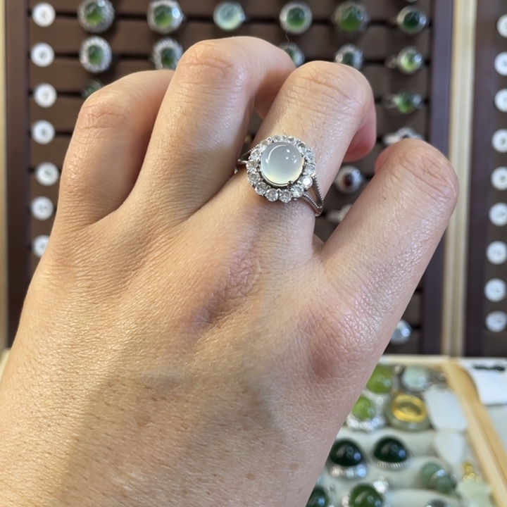 蛇纹石玉戒指银S925镶嵌