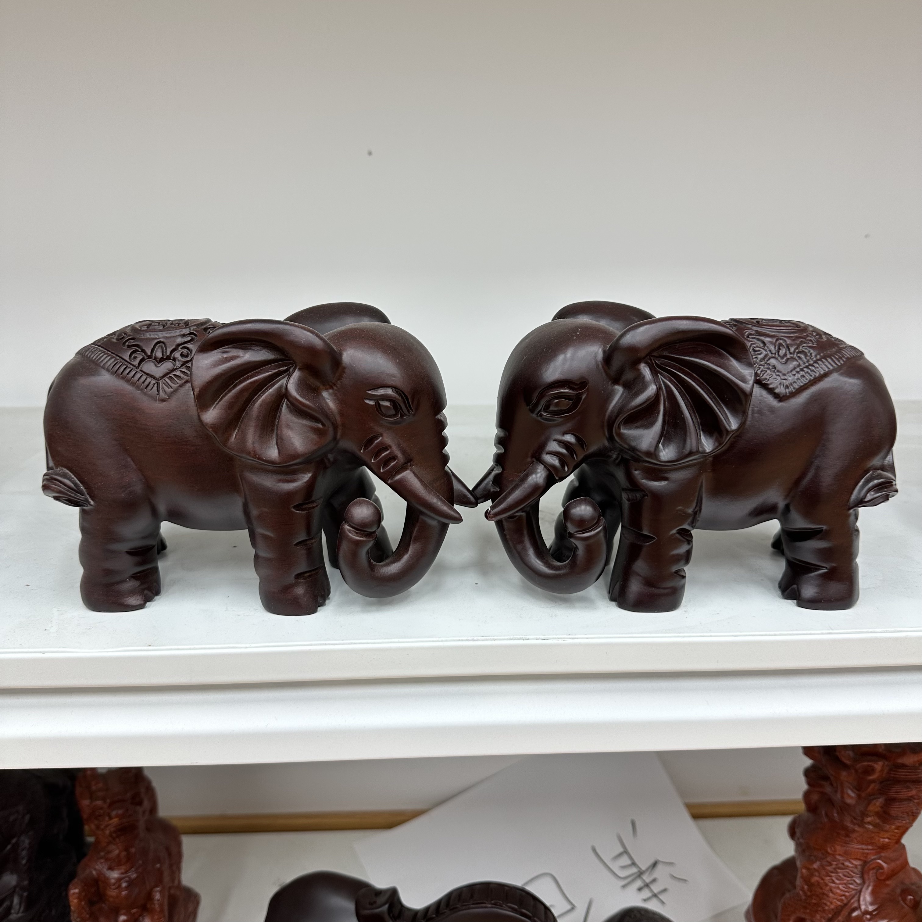 十二【黑檀木雕象一对】长18宽10高13cm（孤品摆件 介意微瑕勿拍）