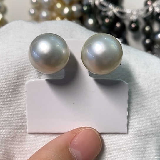 海水珍珠耳饰银S925镶嵌13.9