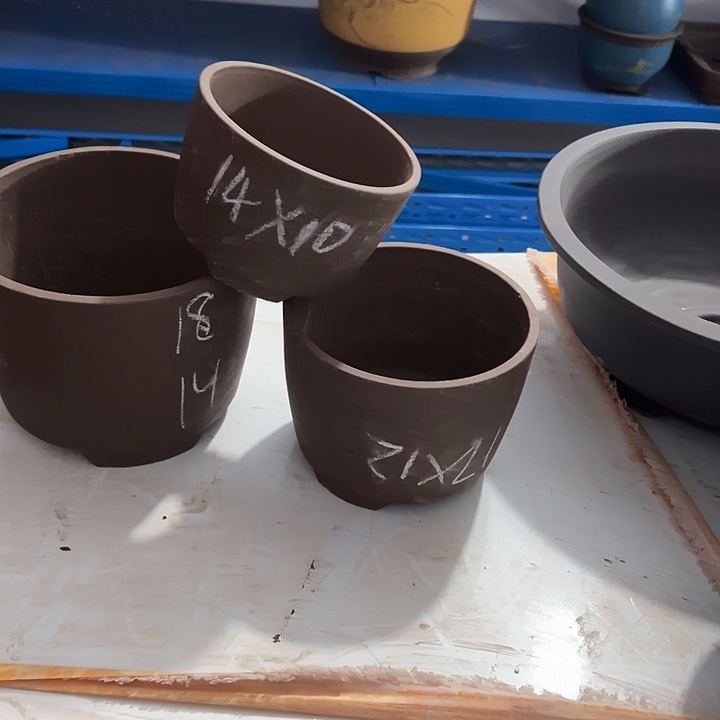 紫泥笔筒三件套花盆花盆