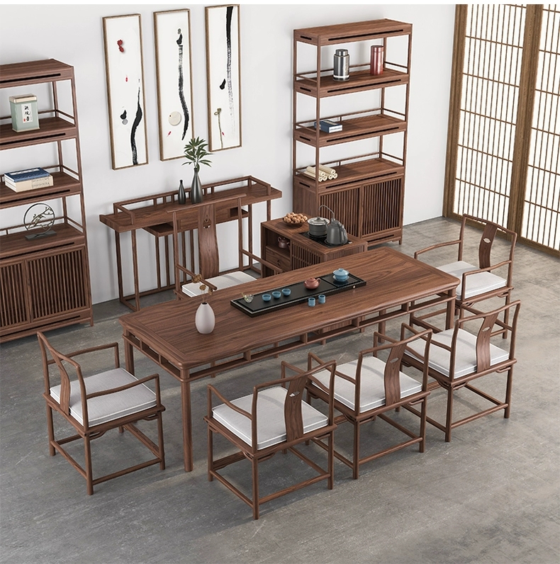 新中式茶桌椅组合实木简约茶室桌禅意榆木茶桌原木茶台老榆木桌椅