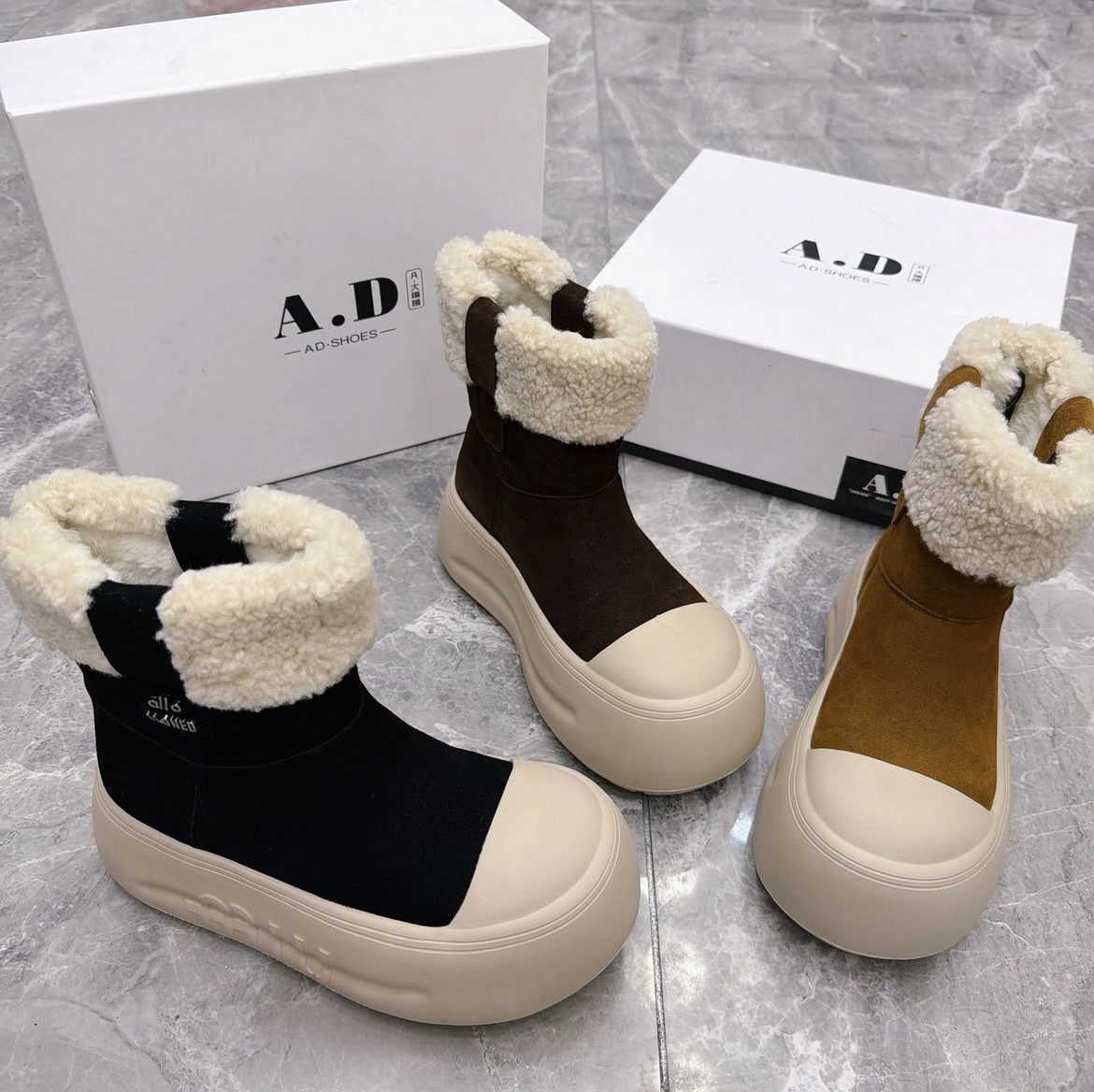 （清仓不退补换）玛莎同款娃娃头厚底洋气休闲羊毛口雪地靴803-5