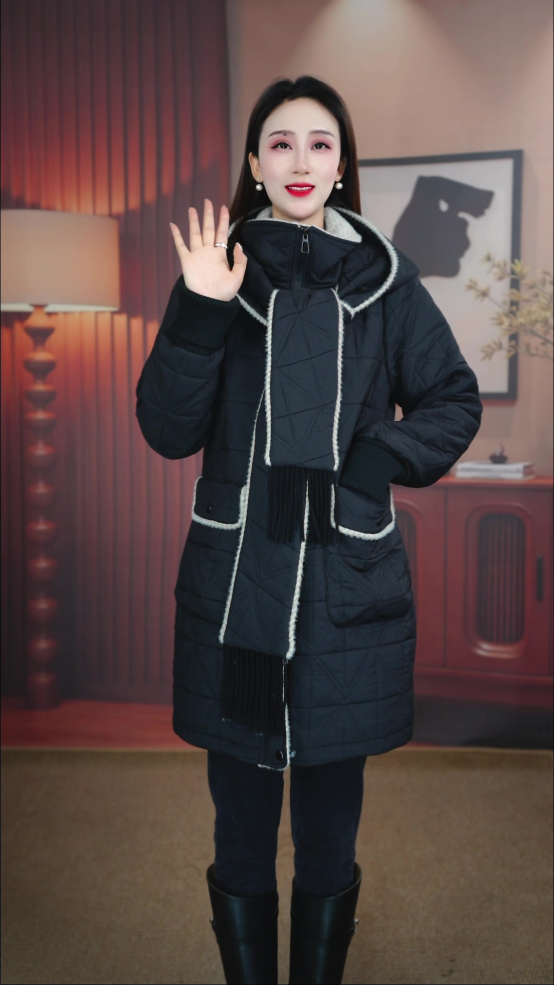 P.L185-新款秋冬显瘦百搭氛围感加厚气质连帽休闲棉服