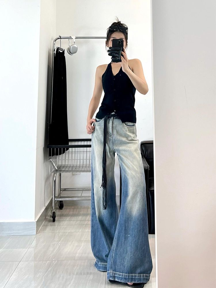 牛仔阔腿裤  显瘦 