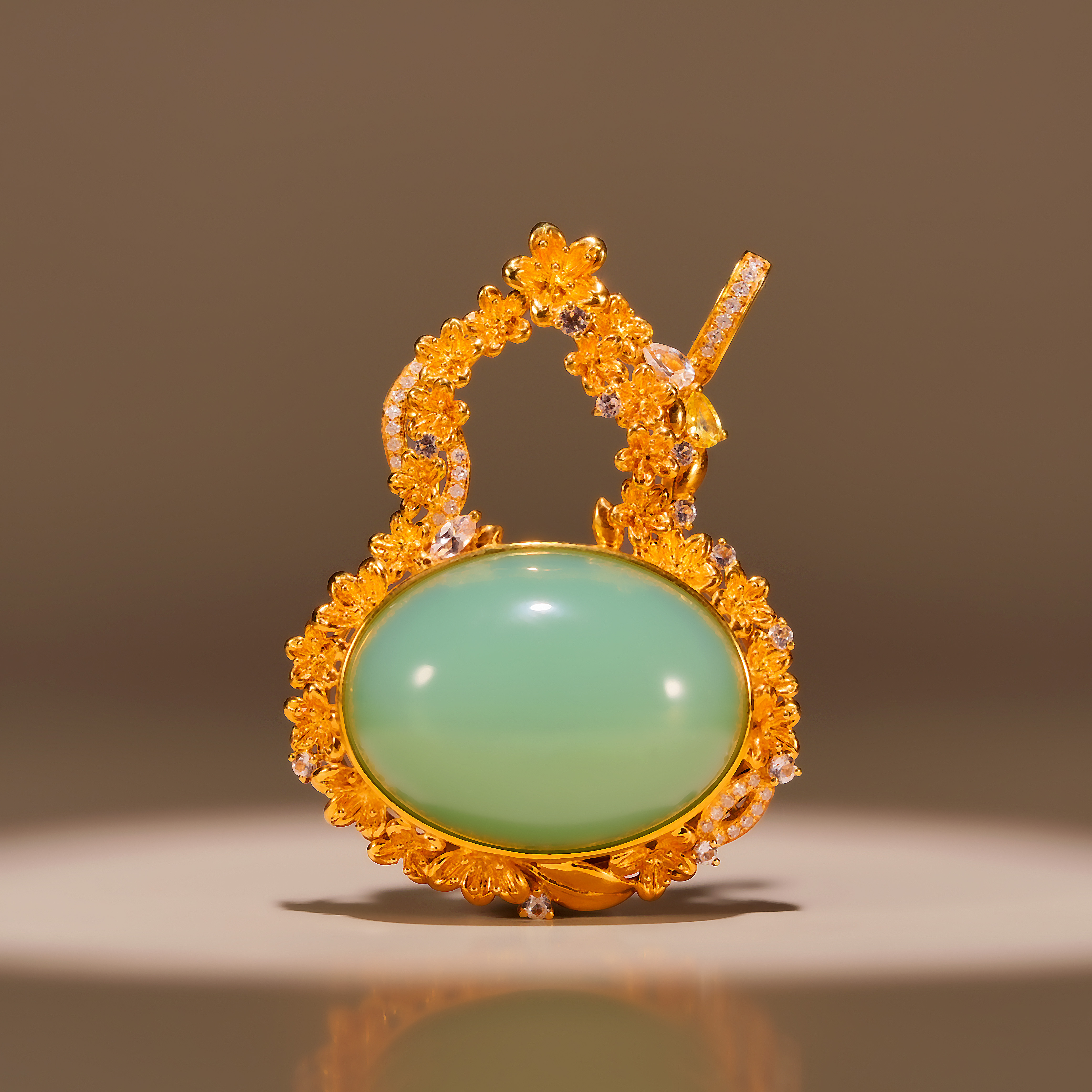 传世级 和田玉瓷绿宝葫芦高定吊坠 18K金 35*26*10mm± H112816