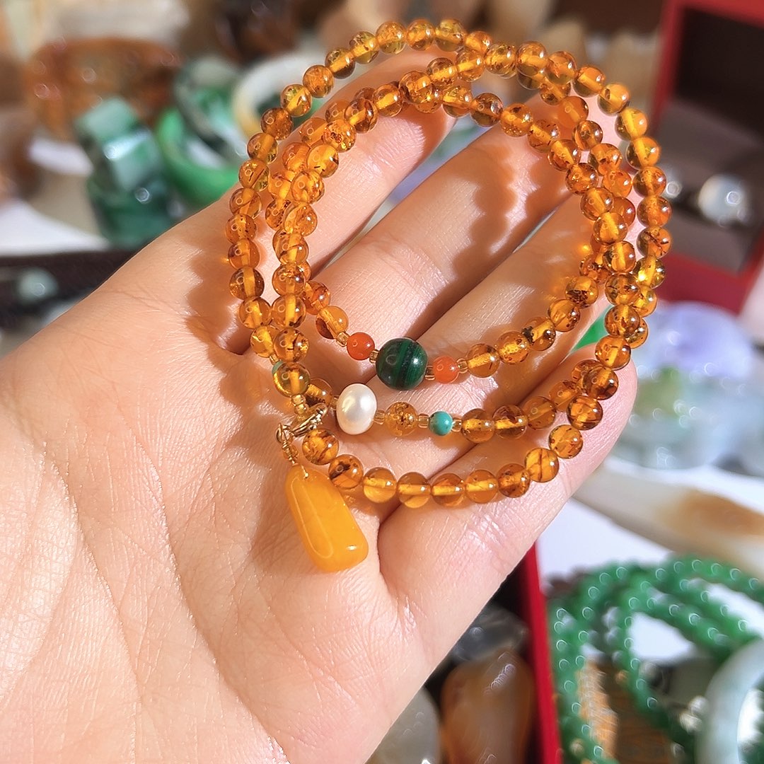 琥珀未镶嵌裸石琥珀手链项链特级不退