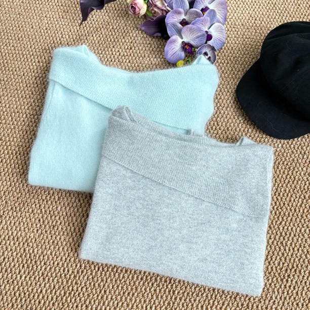 一字领设计款羊毛针织衫