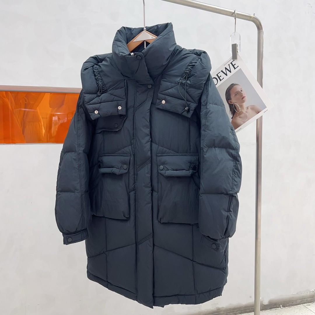 8505鸭中长款加厚连帽保暖羽绒服女冬新款宽松大码纯色羽绒外套