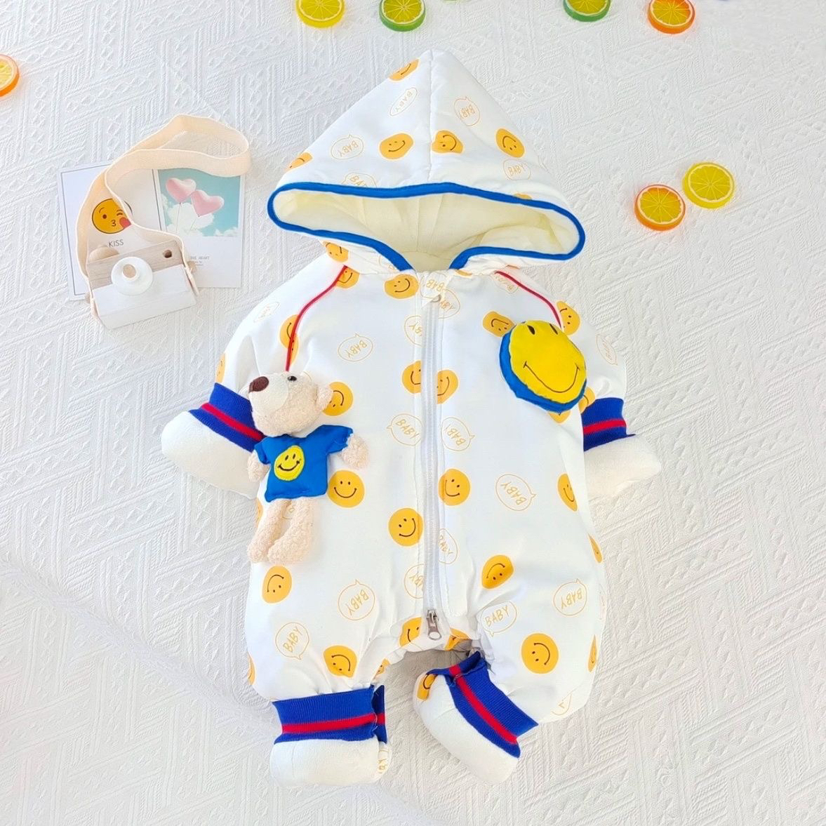 笑脸厚棉连体衣外出服