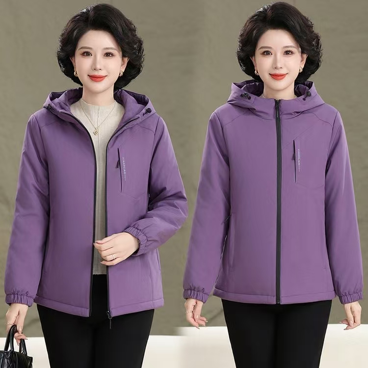 大码薄款棉服妈妈装中老年休闲连帽款运动休闲中年秋冬款