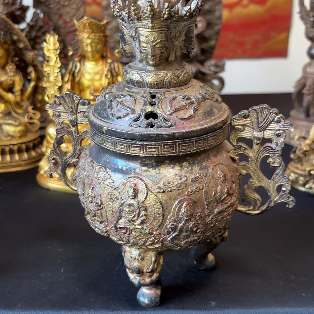 大日如来佛炉黄铜摆件