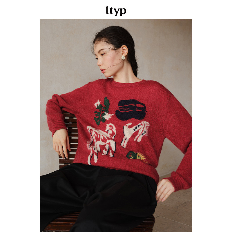 ltyp12.2羊毛马海毛艺术抽象毛衣 马年生肖针织衫女春H155254247