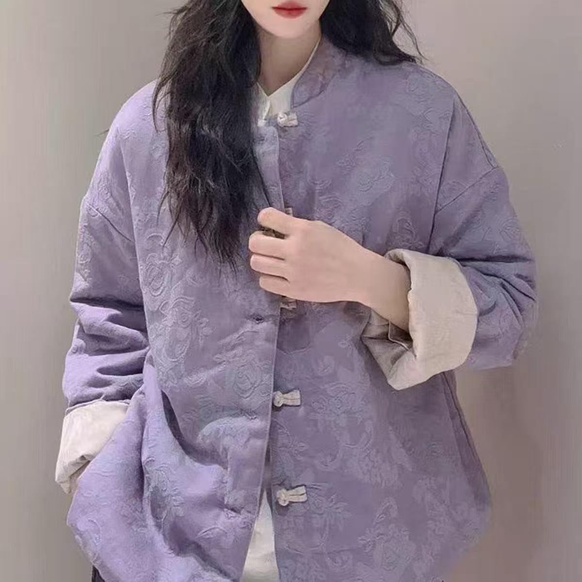 冬季新中式国风保暖厚款棉衣女士双面穿棉服民族风外套