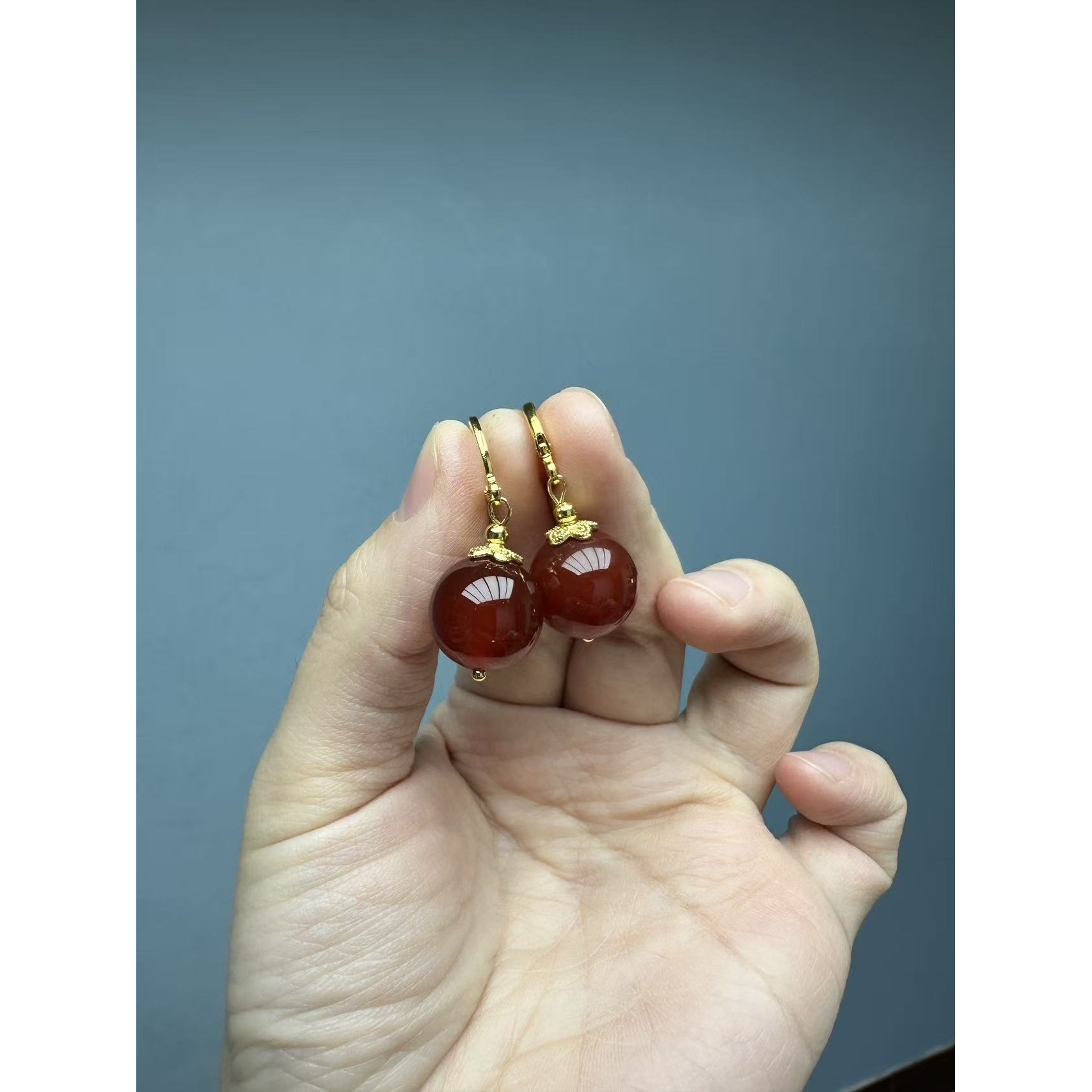 南红14k铃铛圆珠耳扣