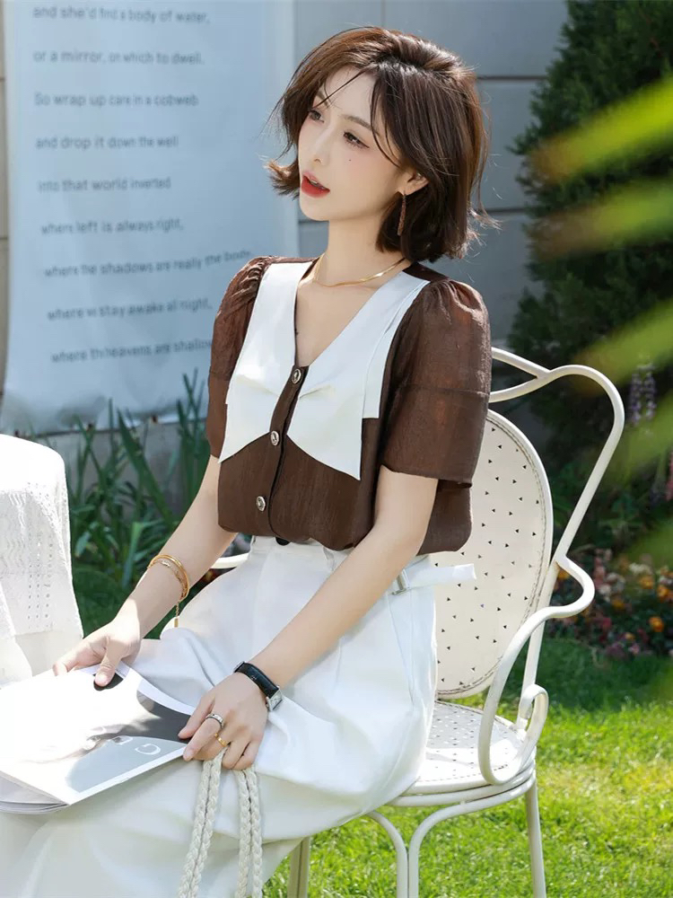 夏季新款设计感V领薄款百搭上衣96166