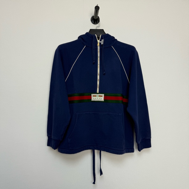 99新 GUCCI/古驰 深蓝色红绿织带标牌帽衫/S码