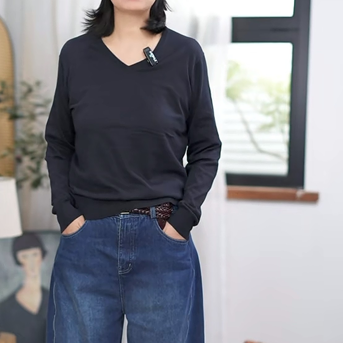 大禾选品：简约V领长袖上衣可机洗针织衫男女同款